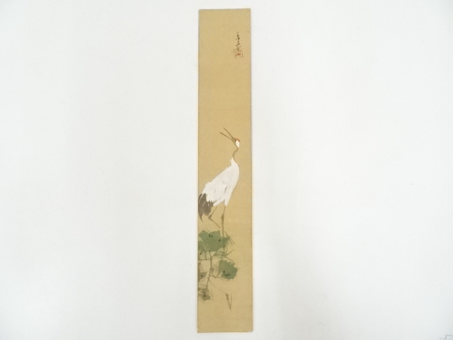 JAPANESE ART / TANZAKU / HAND PAINTED CRANE & PINE